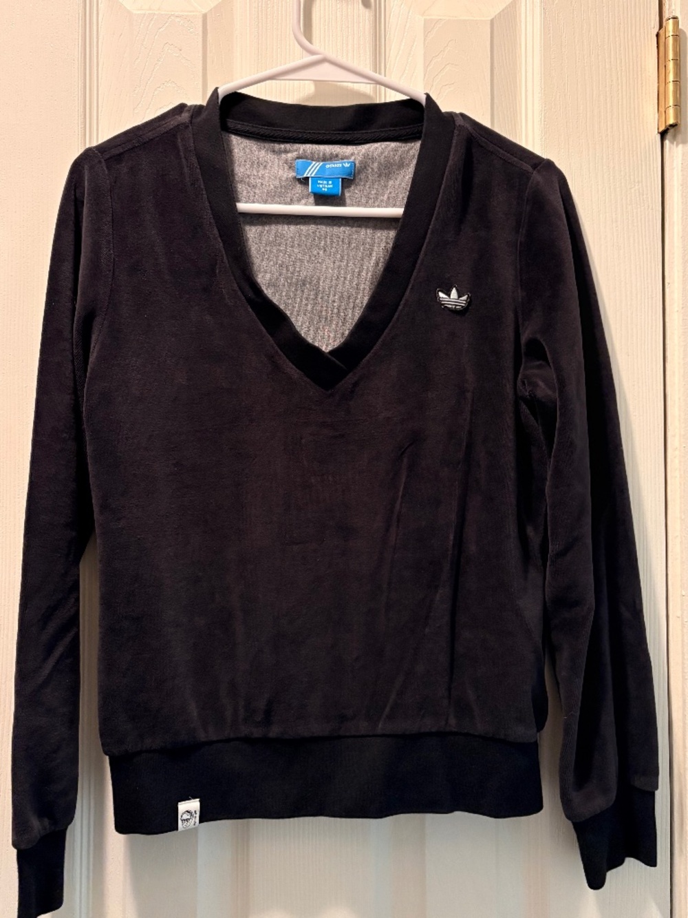 ADIDAS Trefoil Velour V-Neck Sweater Sweatshirt Rare Small